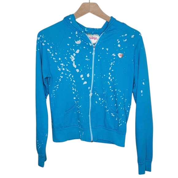 Vintage Y2K Primp | Unicorn White Zipper Front Splatter Hoodie Sweatshirt - Picture 1 of 9